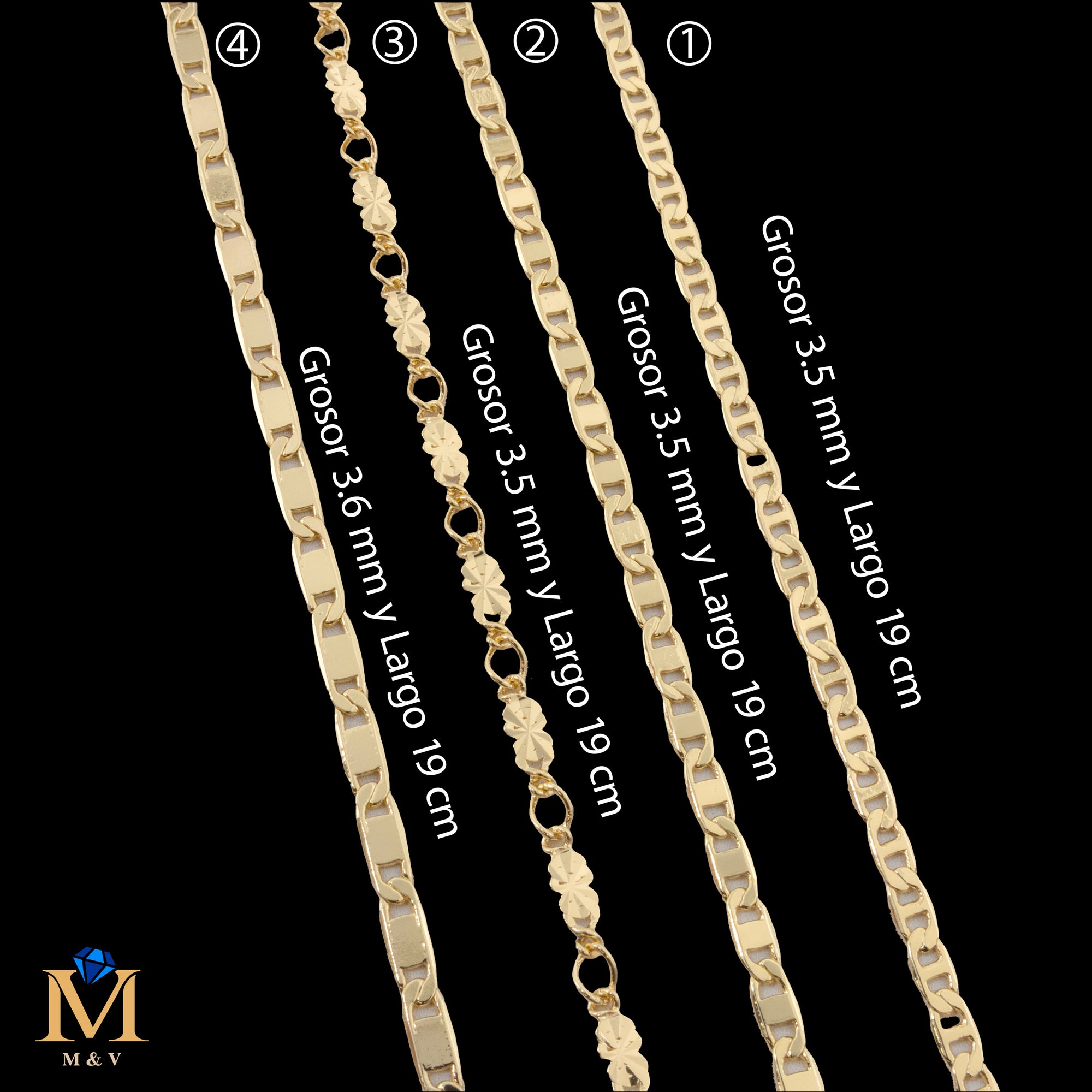 Pulseras Doradas de 19 cm Caja 01 02/06/26 M49 Oro Laminado