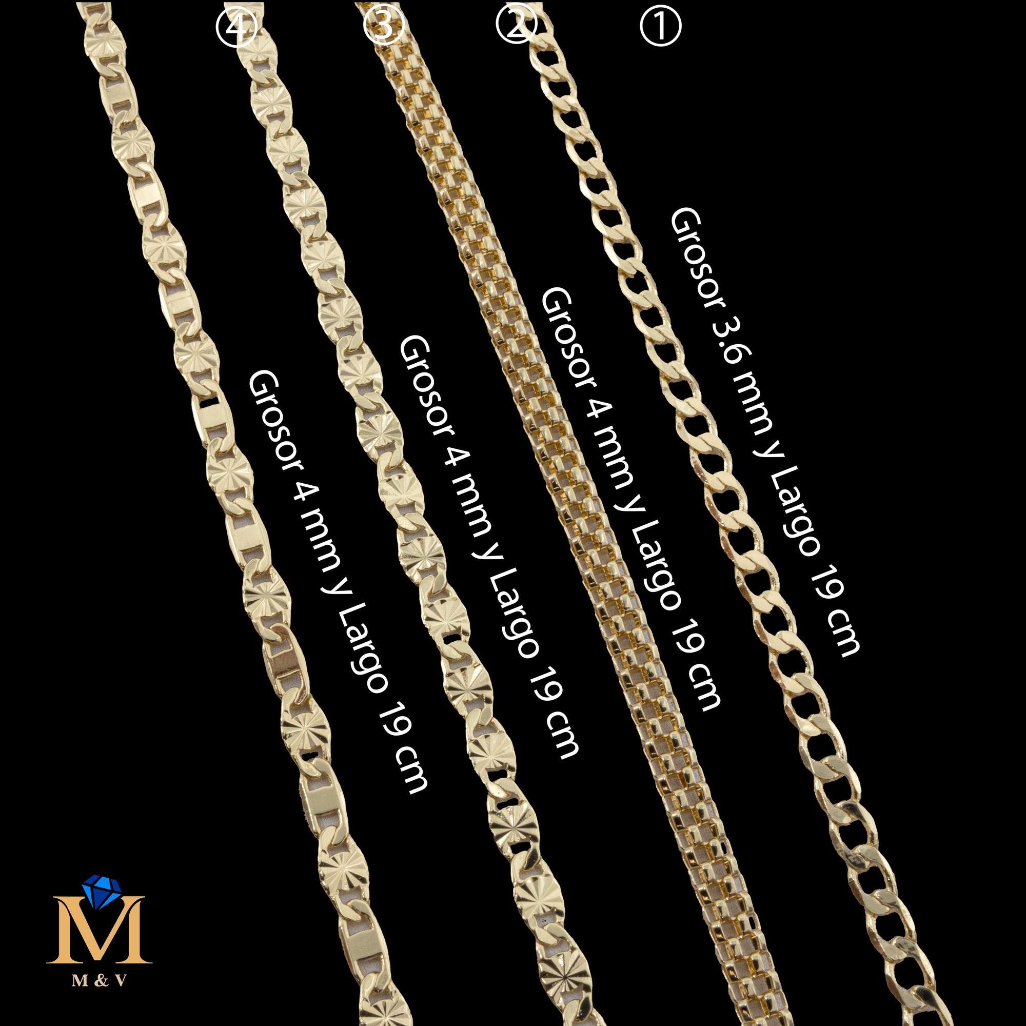 Pulseras Doradas de 19 cm Caja 01 02/06/26 M50 Oro Laminado