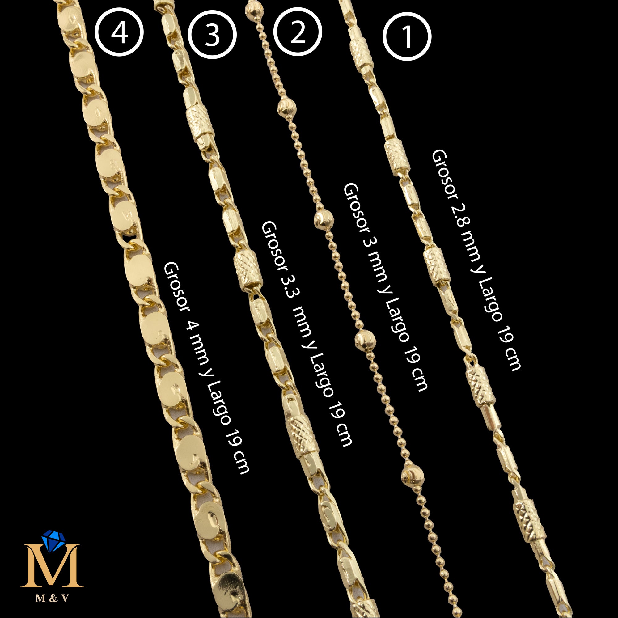 Pulseras Doradas de 19 cm Caja 01 02/06/26 M52 Oro Laminado