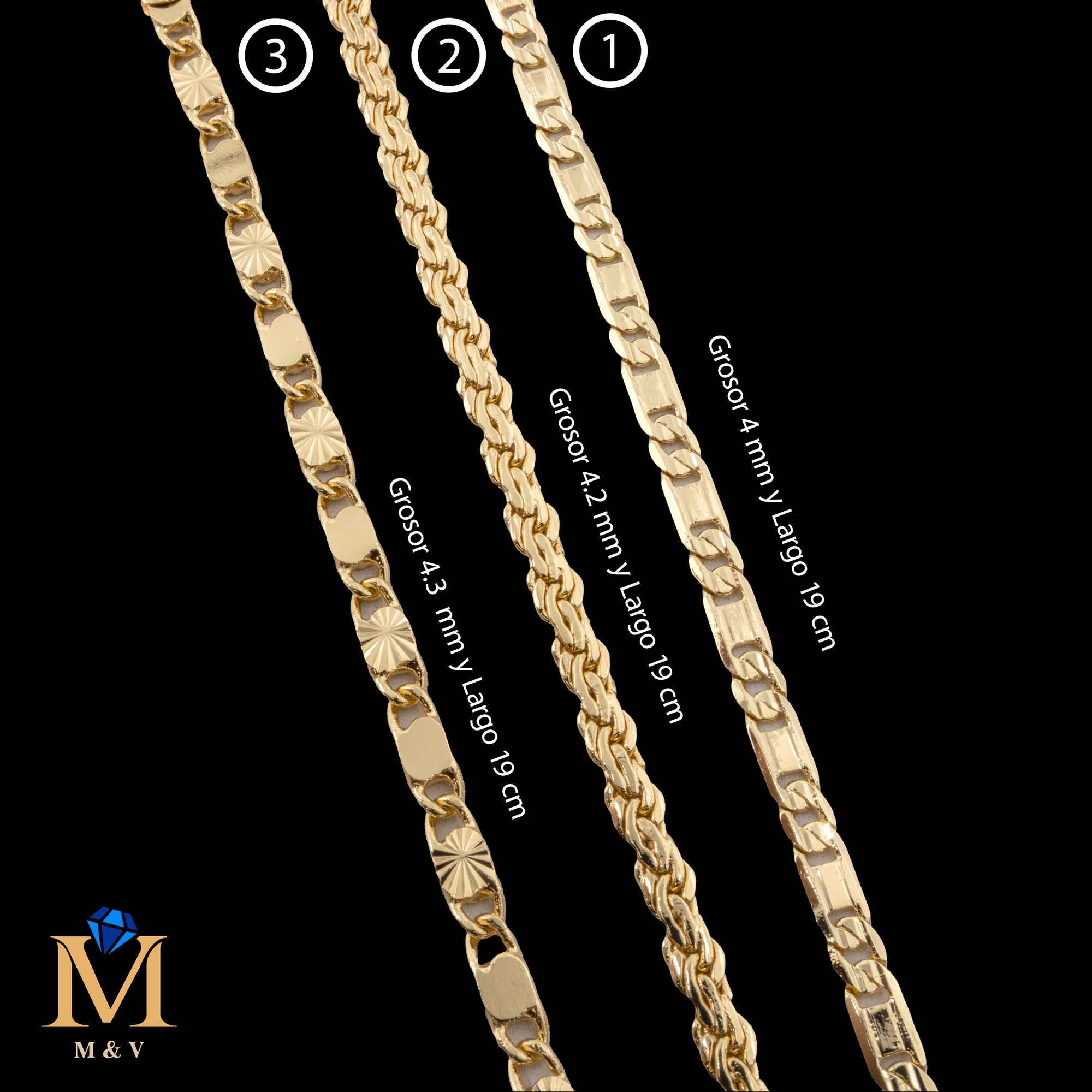 Pulseras Doradas de 19 cm Caja 01 02/06/26 M53 Oro Laminado
