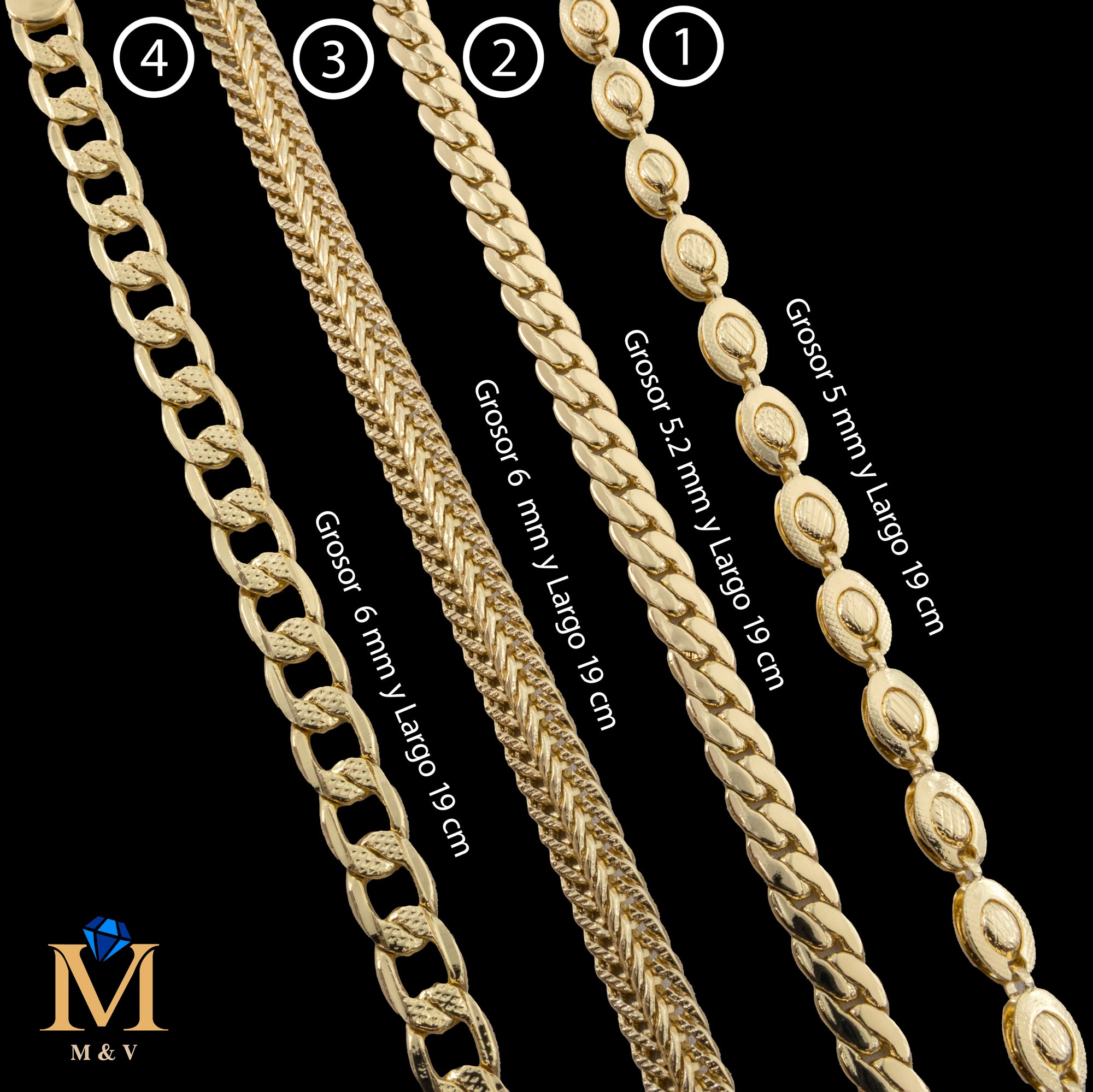 Pulseras Doradas de 19 cm Caja 01 02/06/26 M55 Oro Laminado