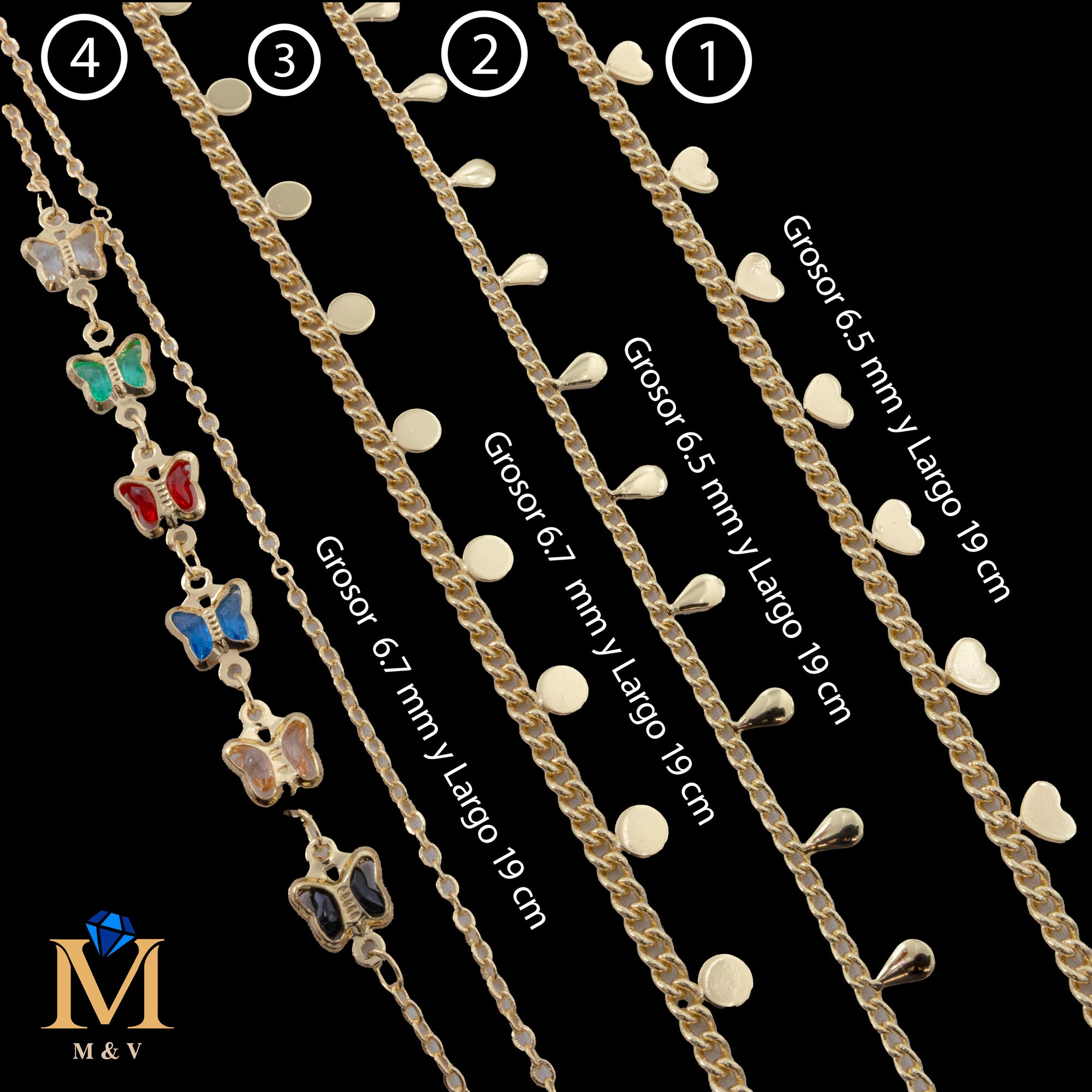 Pulseras Doradas de 19 cm Caja 01 02/06/26 M57 Oro Laminado
