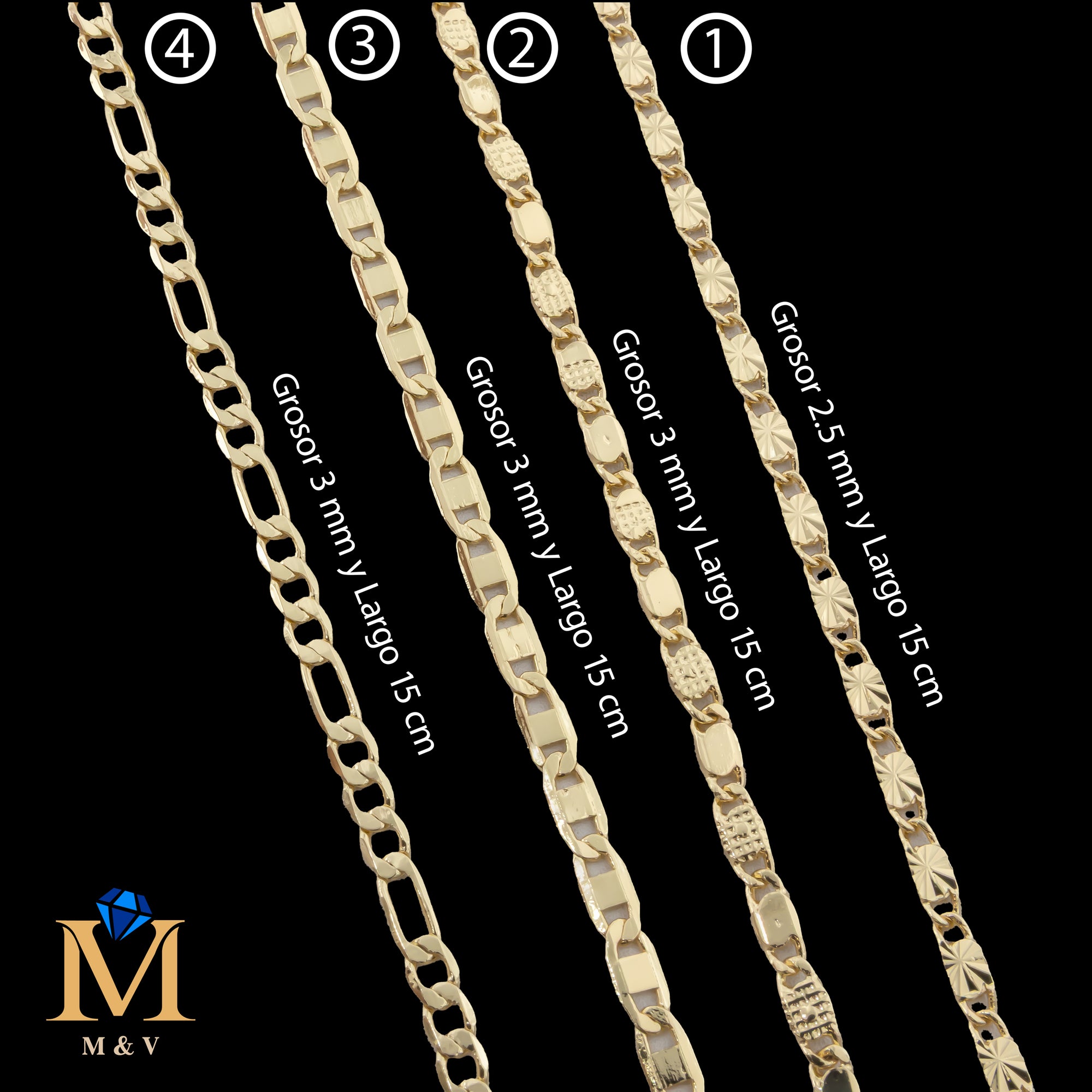 Pulseras Doradas de 15 cm para Niñxs Caja 02 05/06/26 M1 Oro Laminado