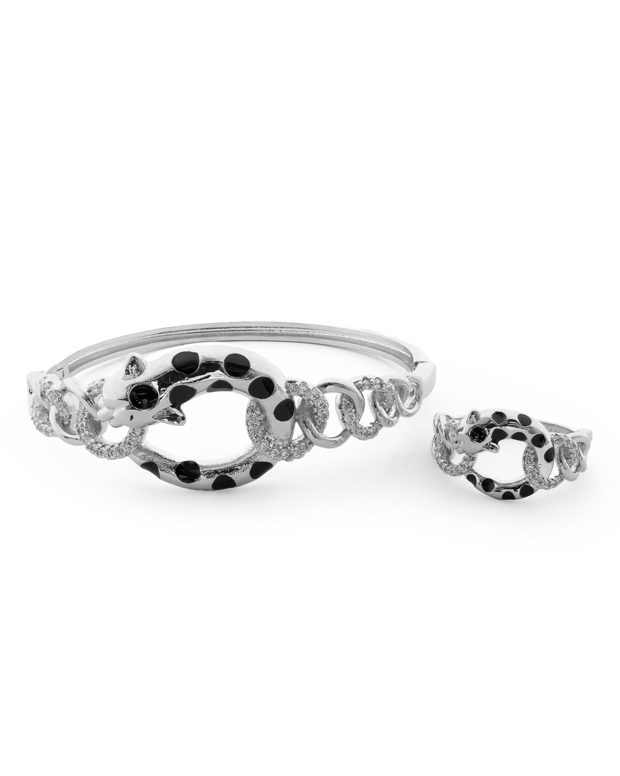 Conjunto Plateado De Brazalete y Anillo M11 Oro Laminado