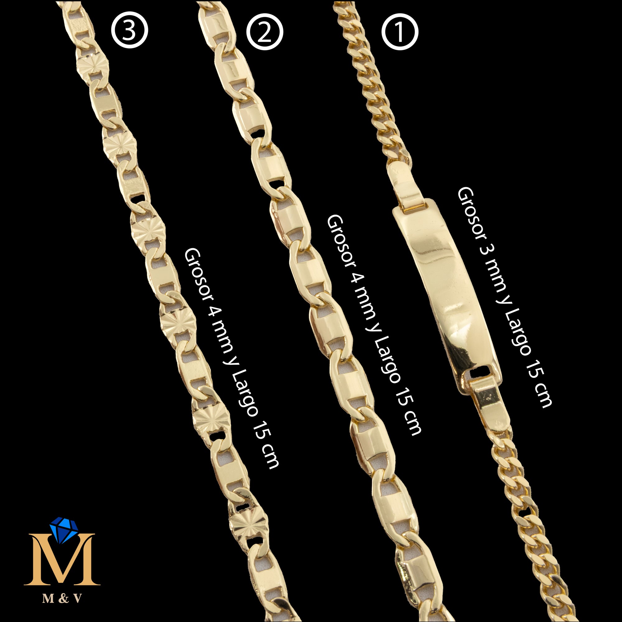 Pulseras Doradas de 15 cm para Niñxs Caja 02 05/06/26 M2 Oro Laminado
