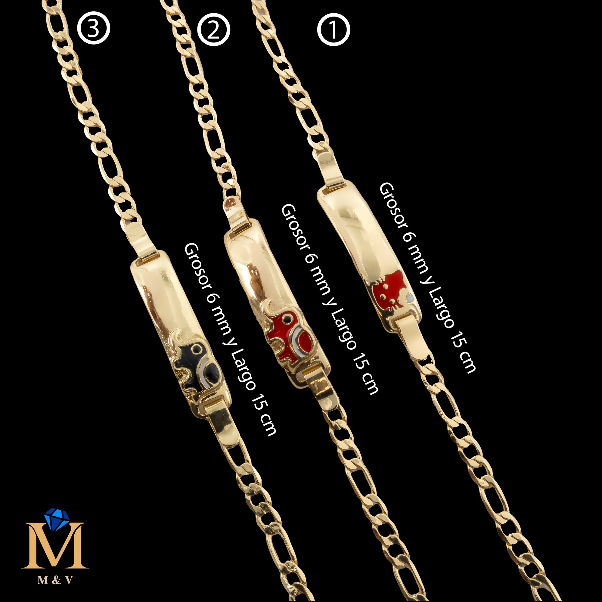 Pulseras Doradas de 15 cm para Niñxs Caja 02 05/06/26 M3 Oro Laminado