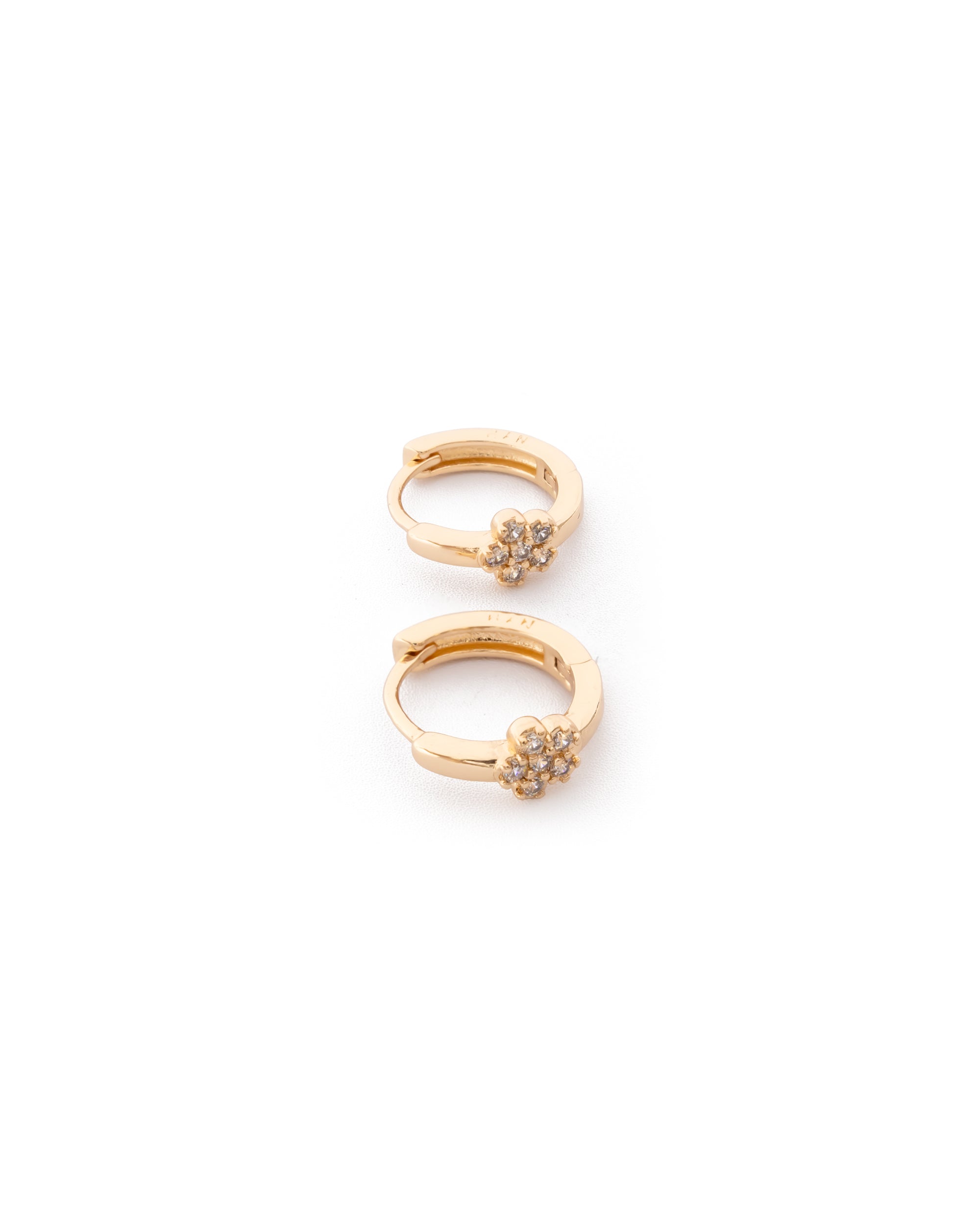 Aretes Huggies Dorados con Piedras M1 Oro Laminado