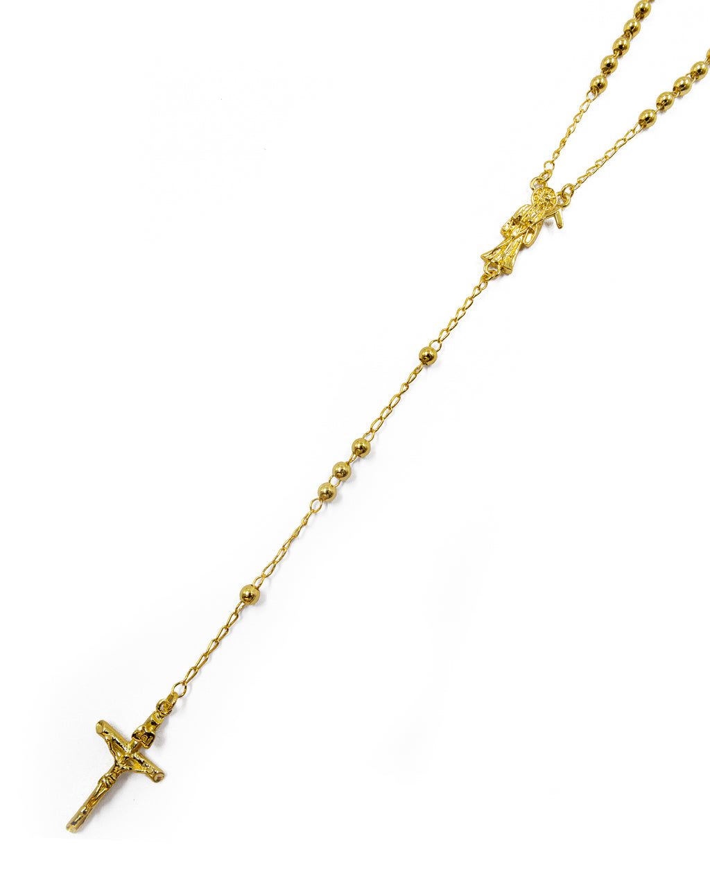 Rosario Dorado de la santa muerte 60 cm de largo - M15 Oro laminado