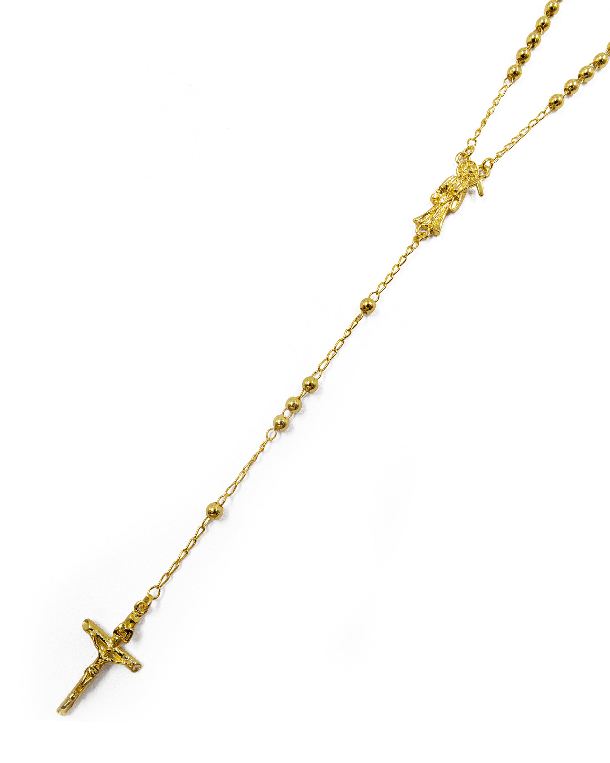 Rosario Dorado de la santa muerte 60 cm de largo - M15 Oro laminado