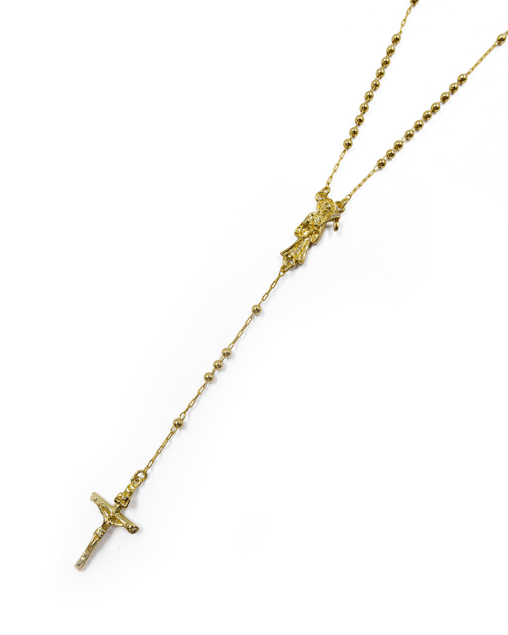 Rosario Dorado de la Santa muerte 45 cm de largo - M6 Oro laminado