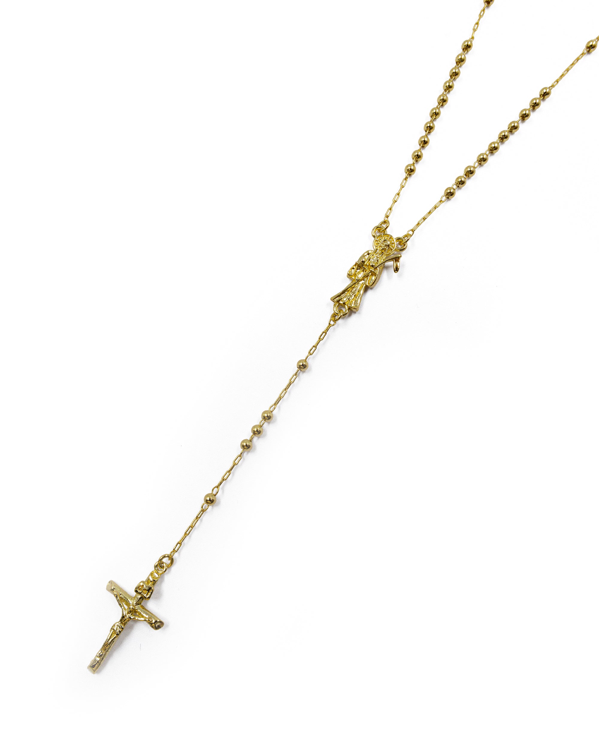 Rosario Dorado de la Santa muerte 45 cm de largo - M6 Oro laminado