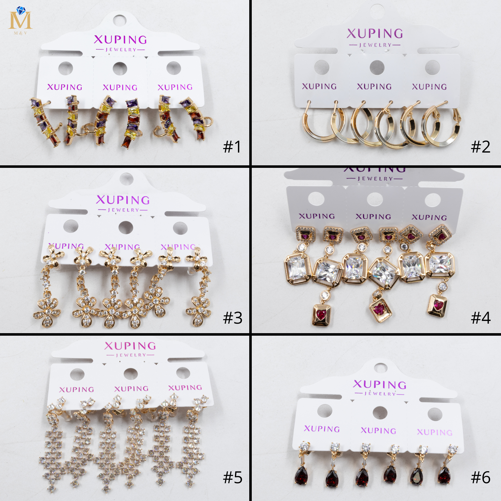 Paquete de tres pares de Aretes Dorados Xuping con piedras M7 Oro Laminado