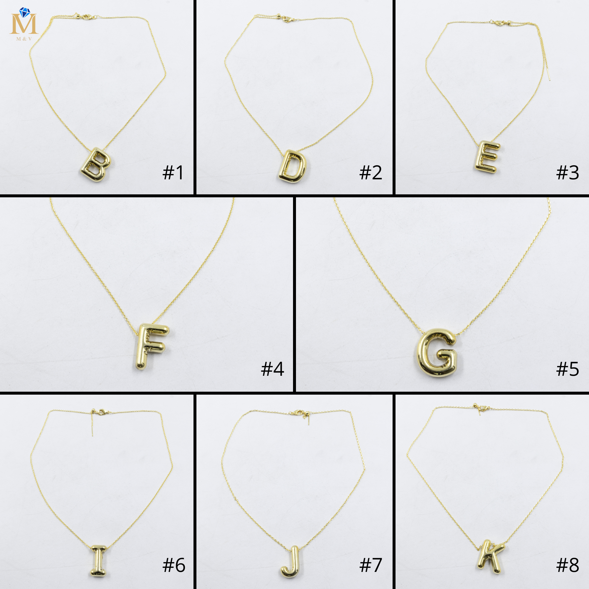 Collar Dorado con Dije de letras Grandes M1 Oro Laminado