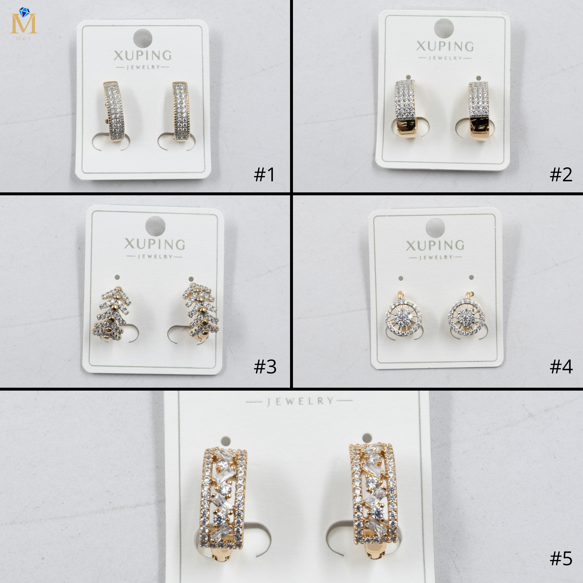 Aretes Dorados con Piedras Xuping M6 Oro Laminado