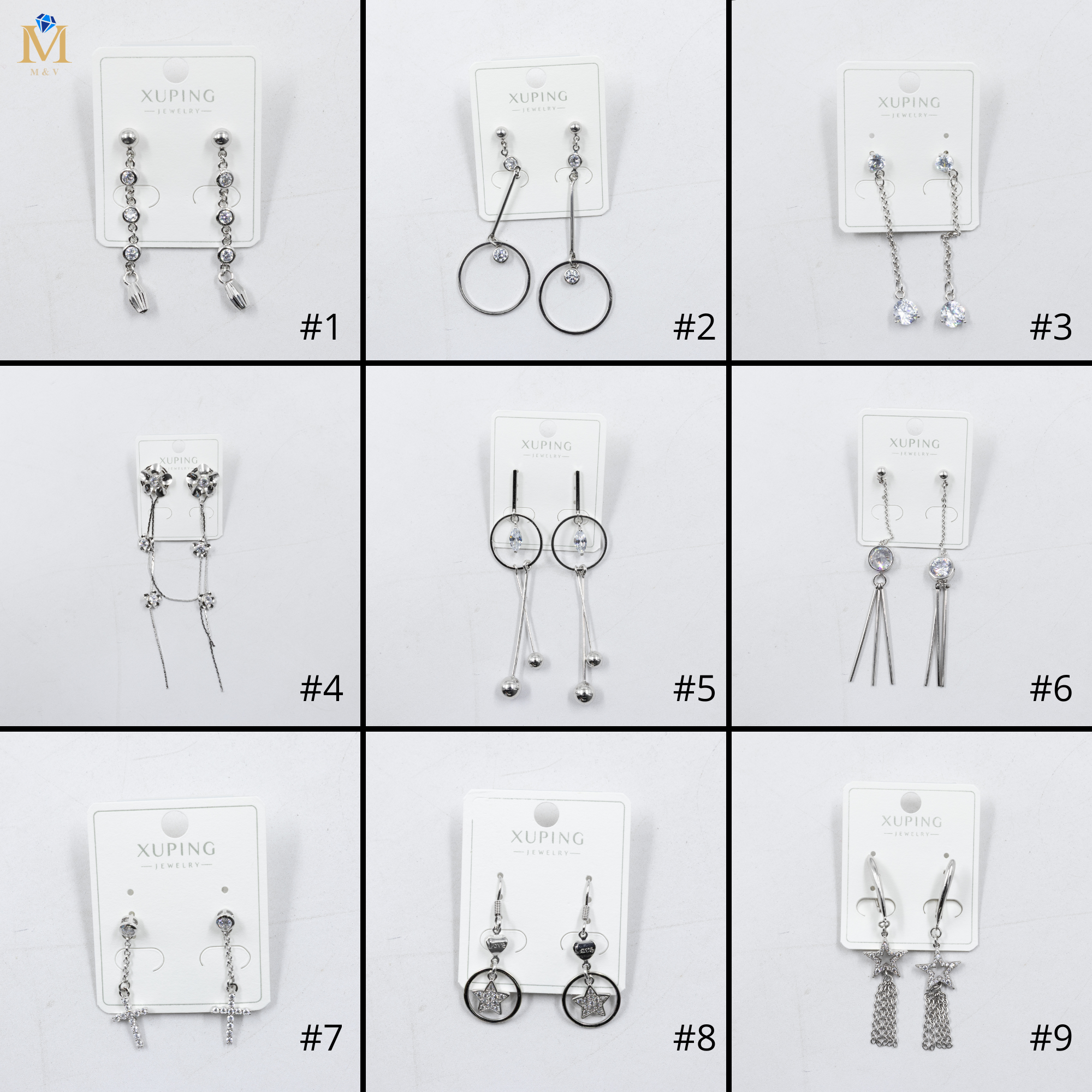 Aretes Plateados con Piedras Xuping M7 Oro Laminado