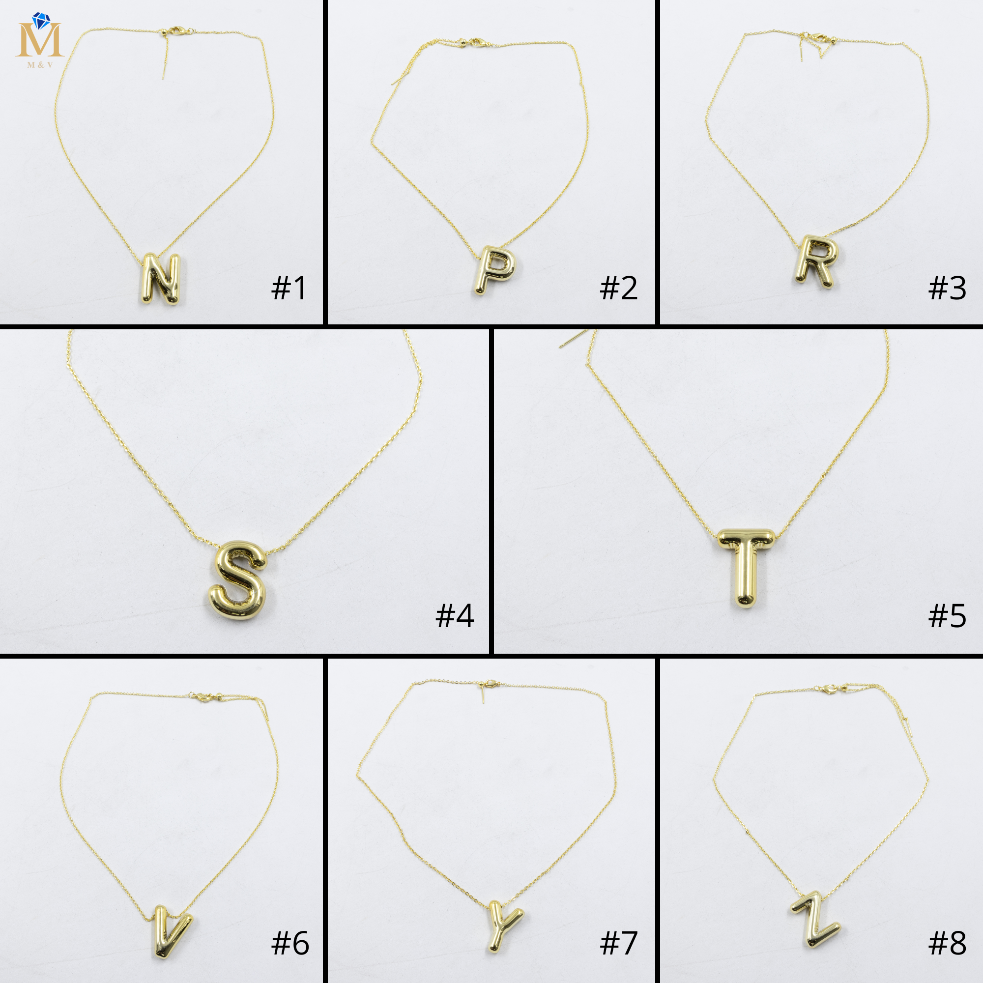 Collar Dorado con Dije de letras Grandes M2 Oro Laminado