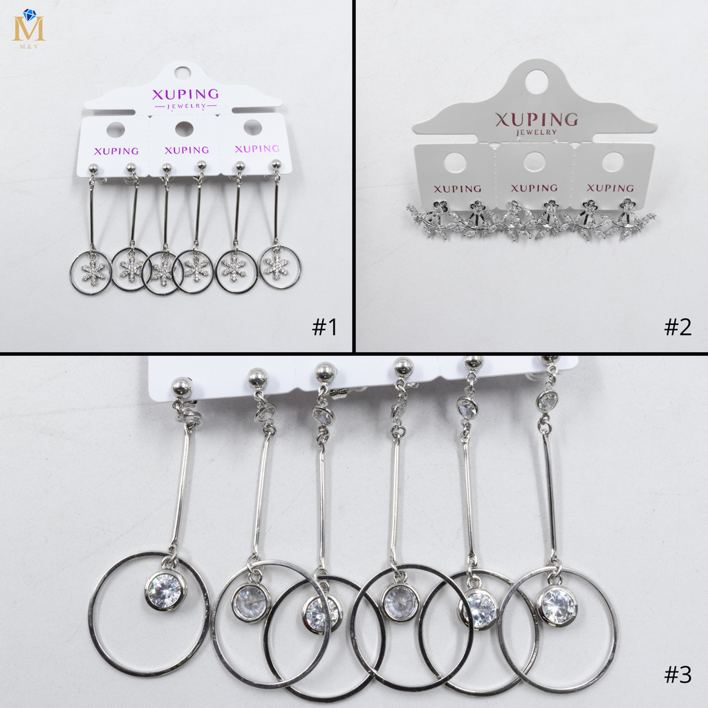 Paquete de tres pares de Aretes Plateados Xuping con piedras M4 Oro Laminado