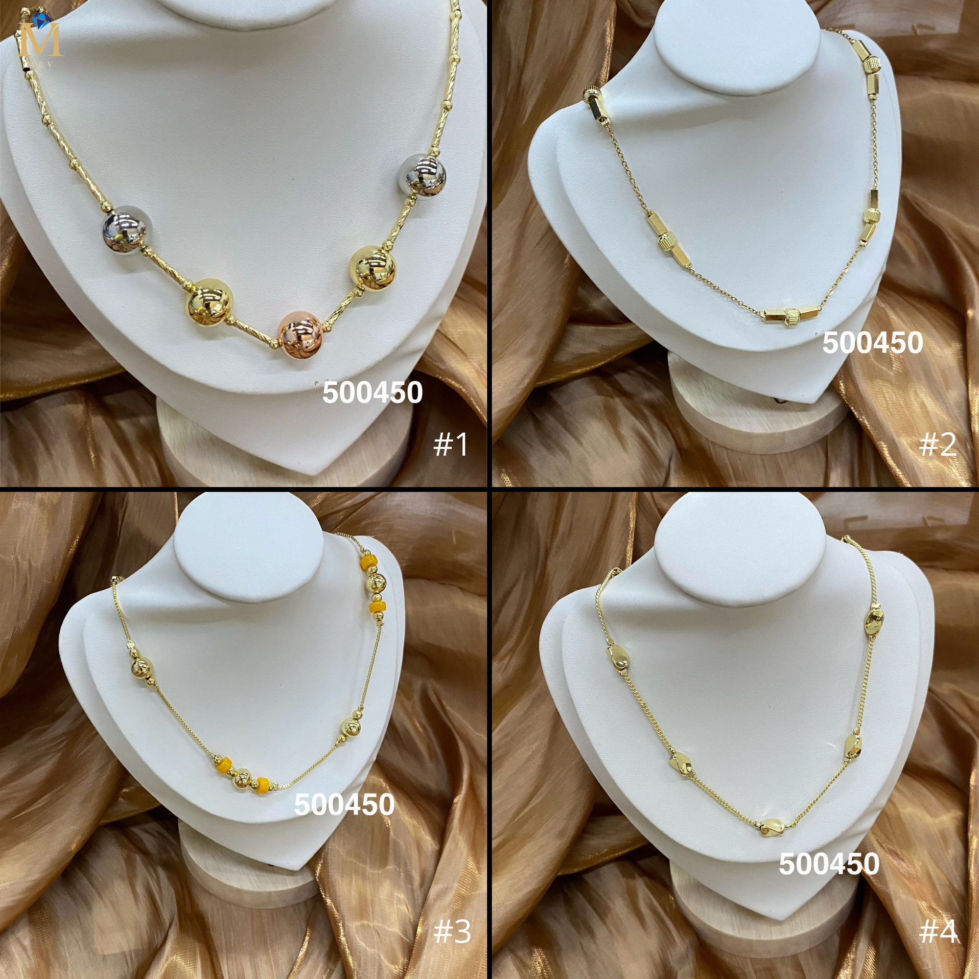 Collares Dorados de Cuentas M2 Oro Laminado