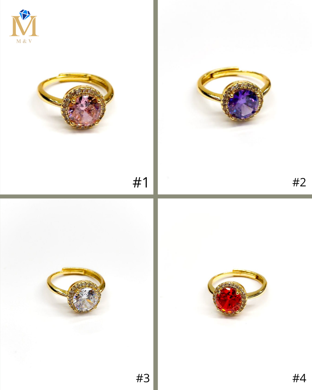 Anillo Dorado Piedra de Colores Ajustable Oro Laminado