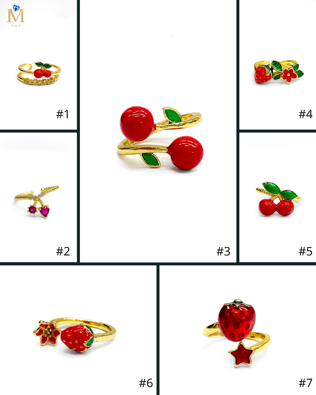Anillo Cerezas Ajustable M3 Oro Laminado