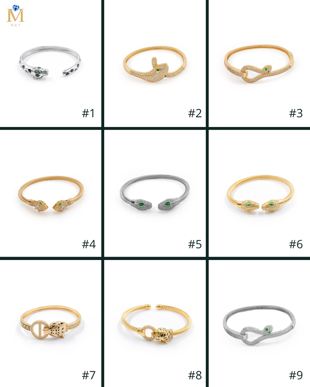 Brazalete Plateado con Piedras M10 Oro Laminado