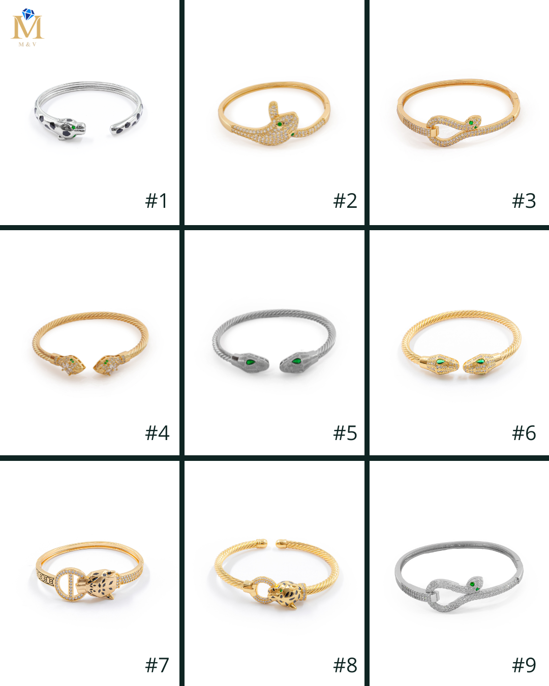 Brazalete Plateado con Piedras M10 Oro Laminado