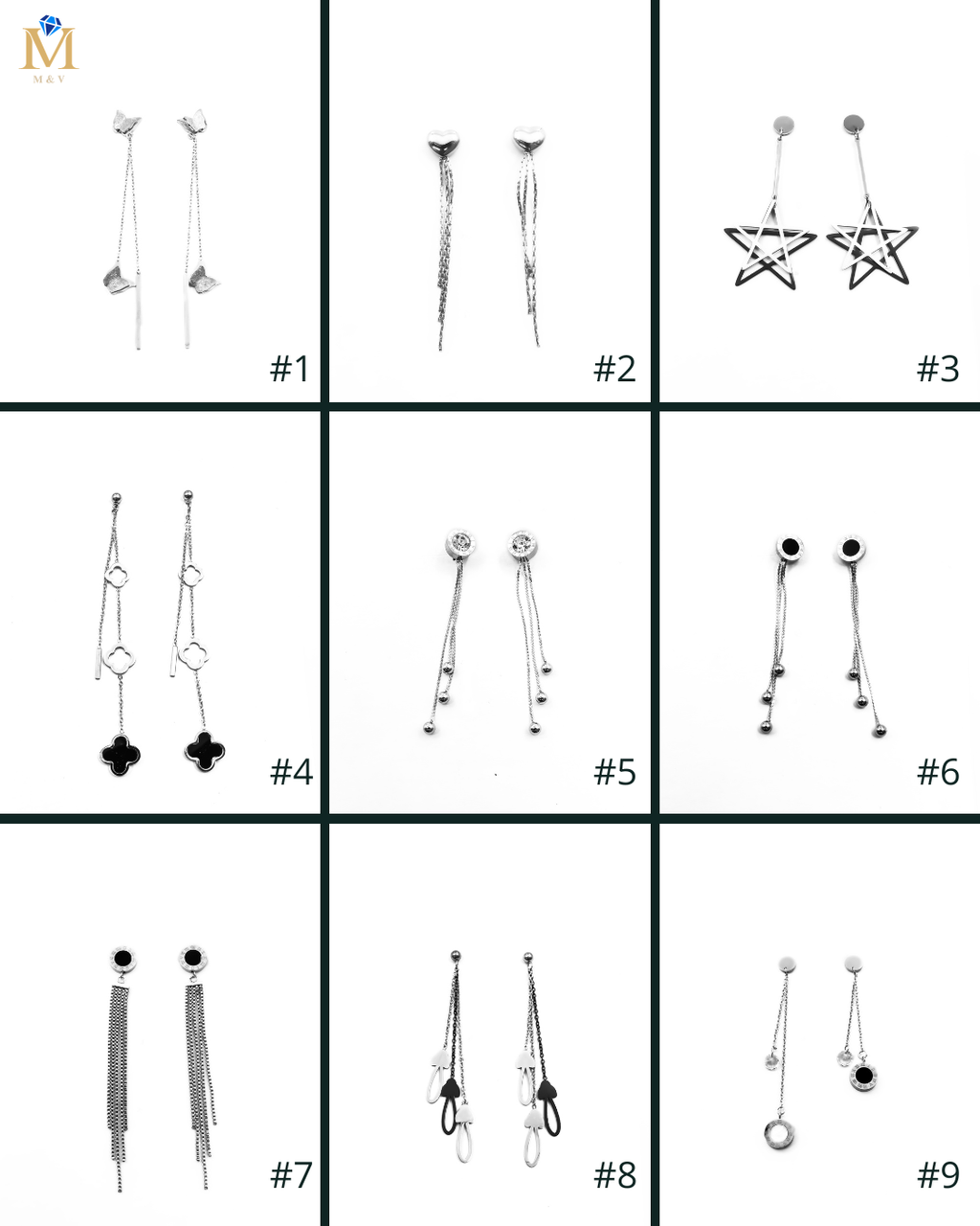 Aretes Largos Plateados M9 Oro Laminado