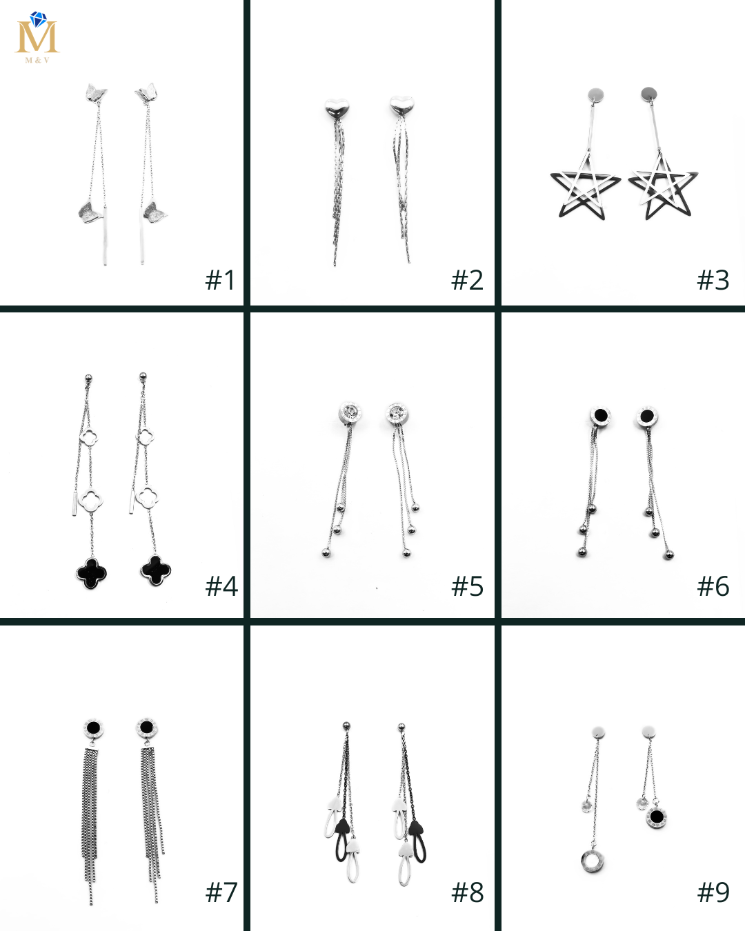 Aretes Largos Plateados M9 Oro Laminado
