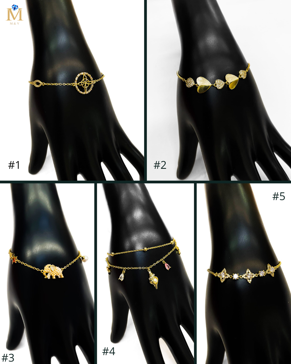 Pulsera de piedras con dije - M2 Oro Laminado
