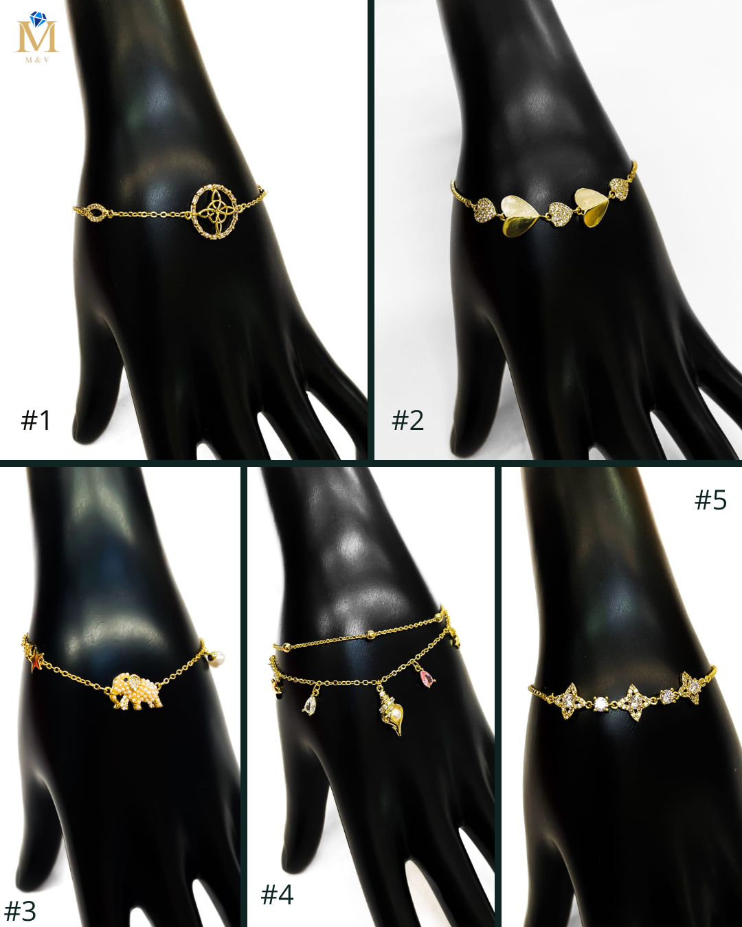 Pulsera de piedras con dije - M2 Oro Laminado