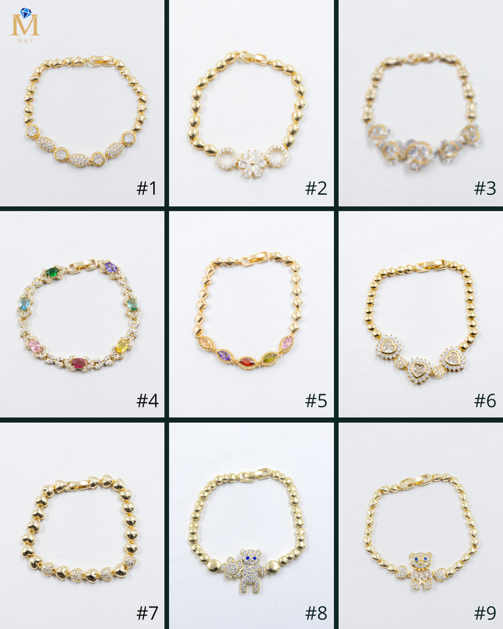 Cadenas de Pulseras Doradas con Piedras M4 Oro Laminado