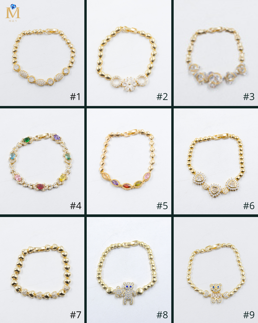 Cadenas de Pulseras Doradas con Piedras M4 Oro Laminado