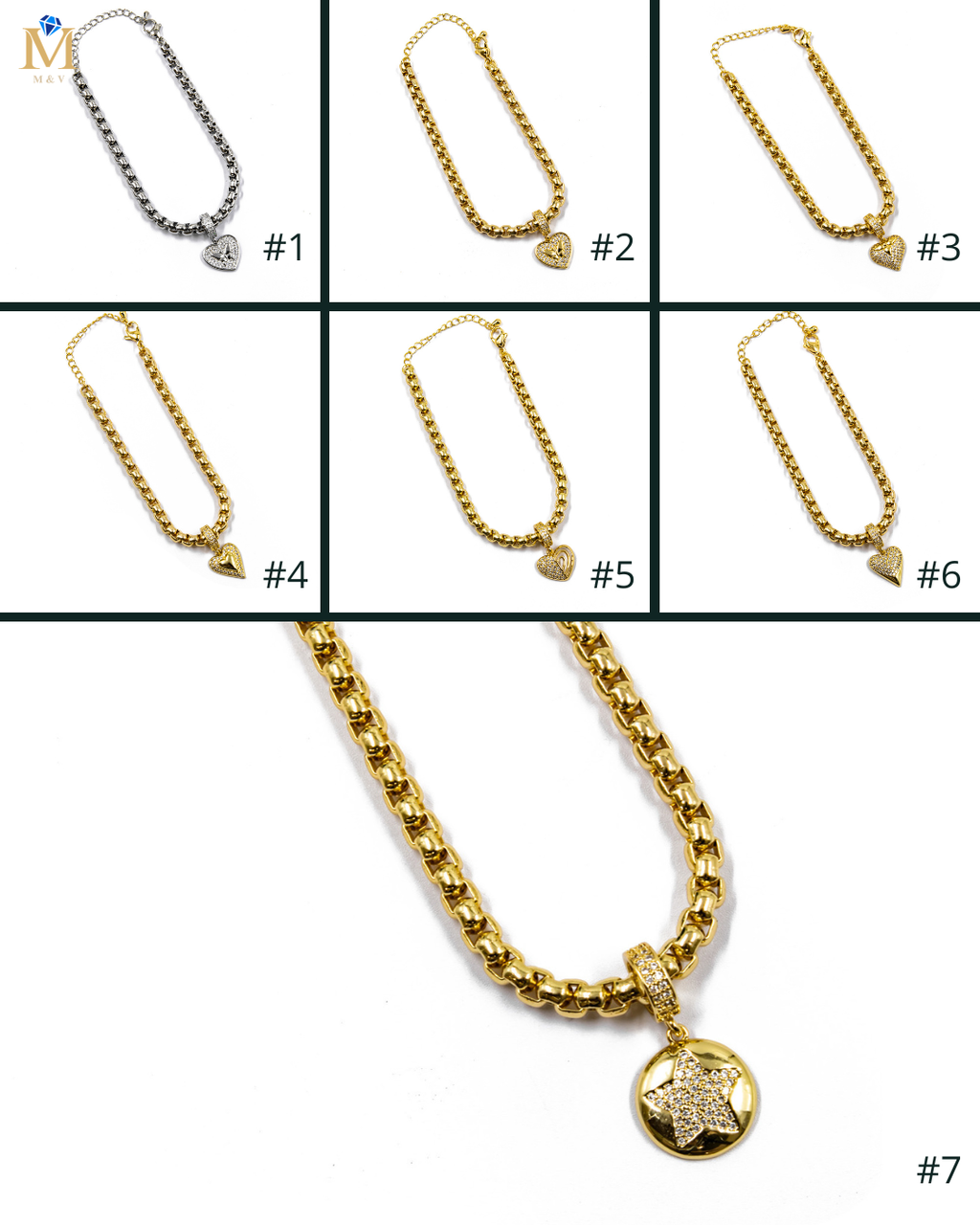 Pulsera de eslabones con dije de corazon Oro Laminado