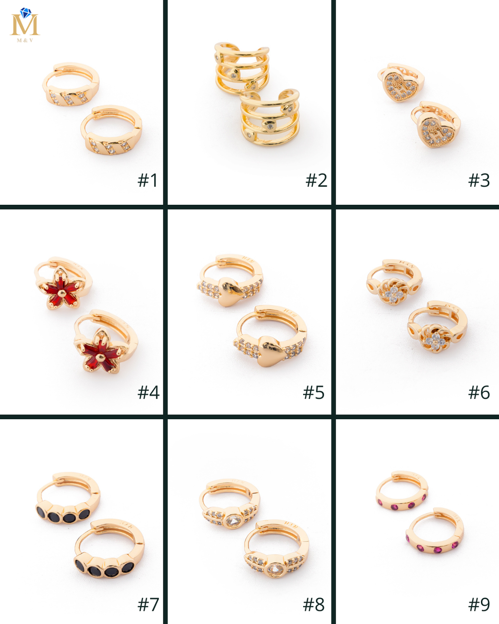 Aretes con piedras M7 Oro laminado