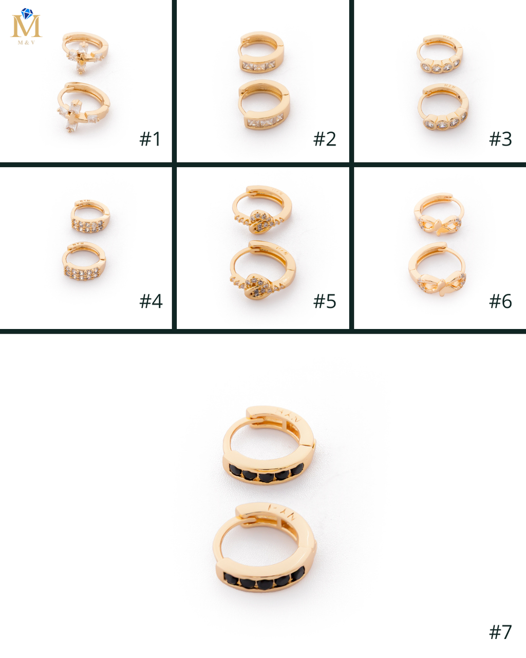 Aretes Huggies Dorados con Piedras M3 Oro Laminado