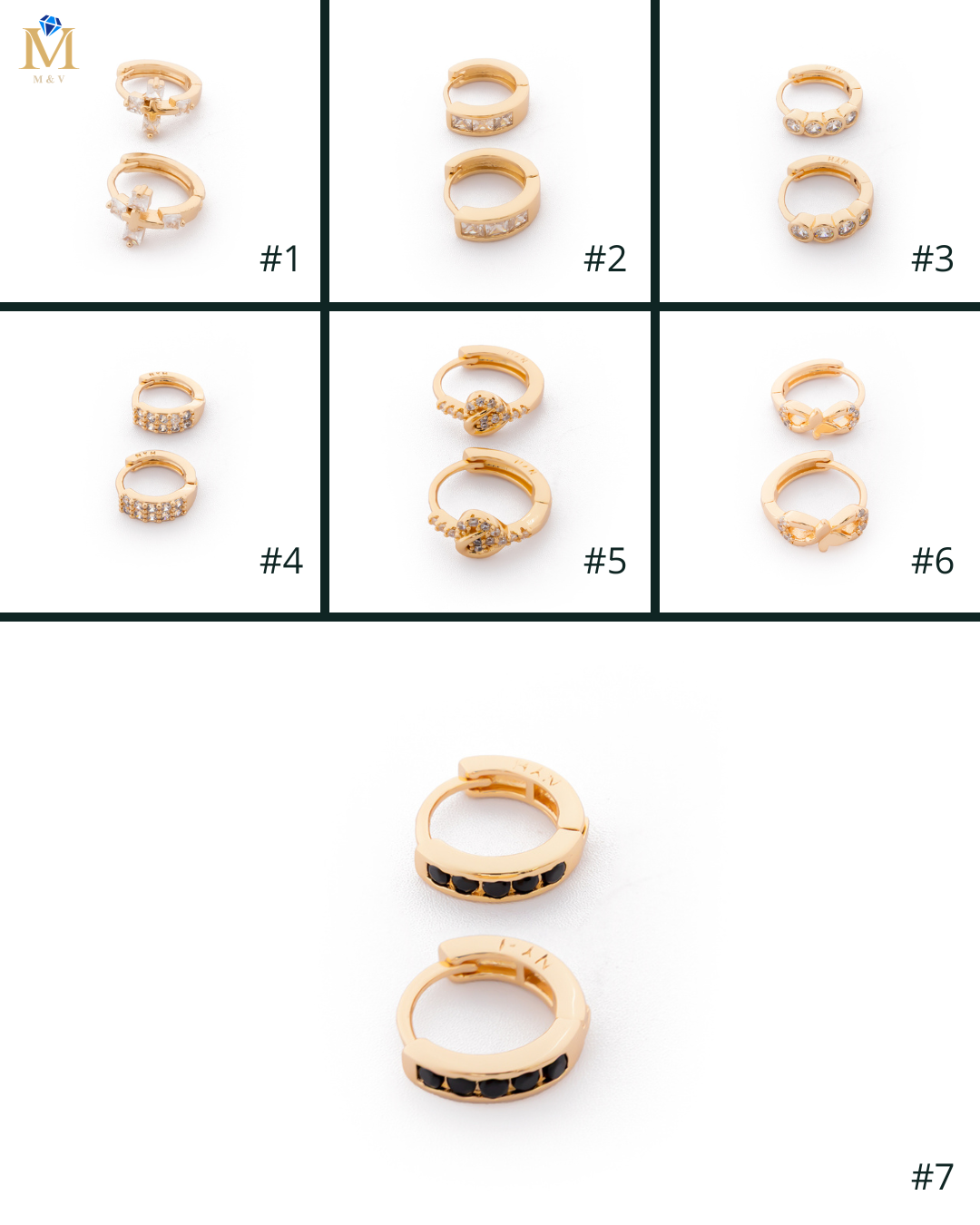 Aretes Huggies Dorados con Piedras M3 Oro Laminado