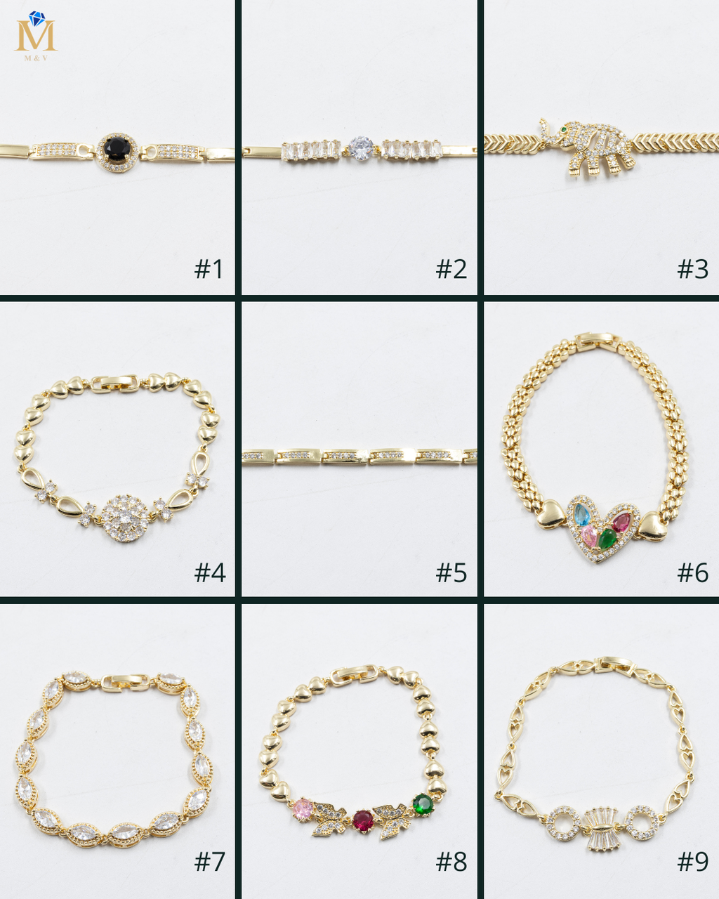 Pulseras Doradas con Piedras M11 Oro Laminado