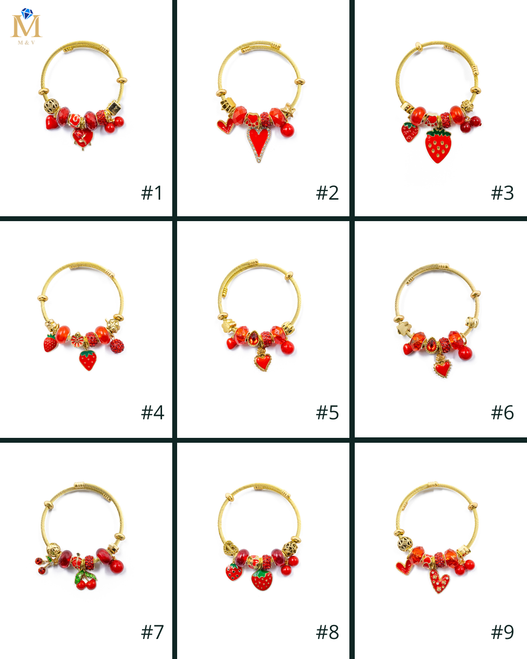 PULSERA DE PERLAS CON DIJE DE FRUTAS - M5 ORO LAMINADO