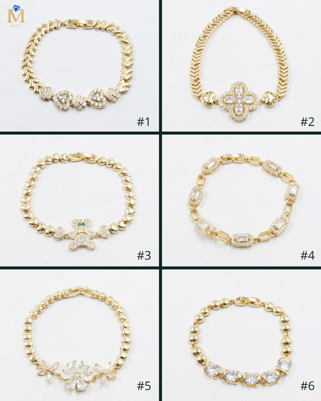 Pulseras Doradas con Piedras M9 Oro Laminado