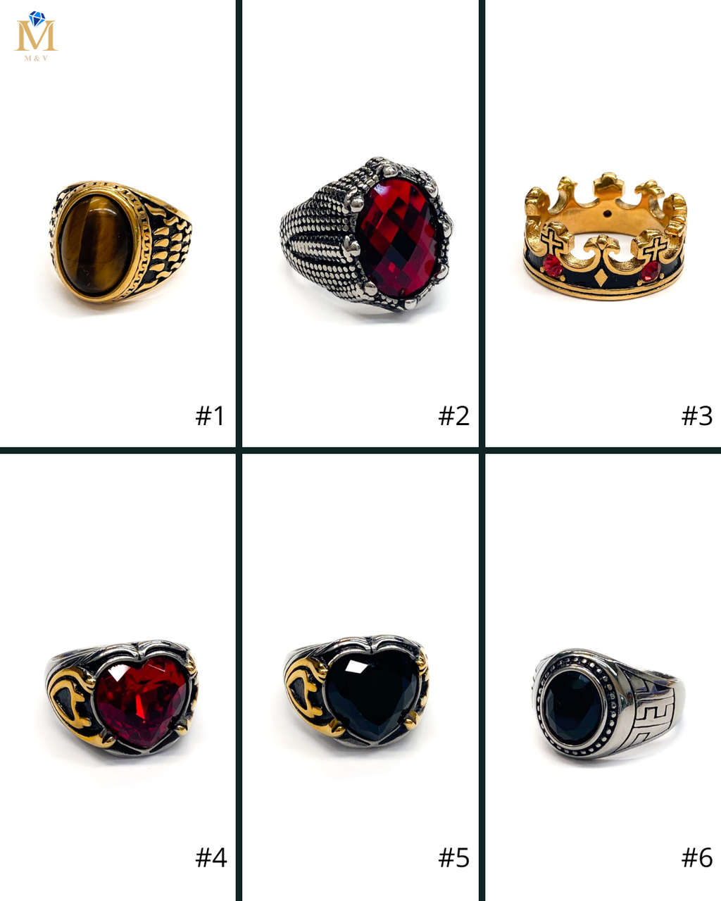 Anillo con Piedras Dorado y Plateado M4 Acero Inoxidable