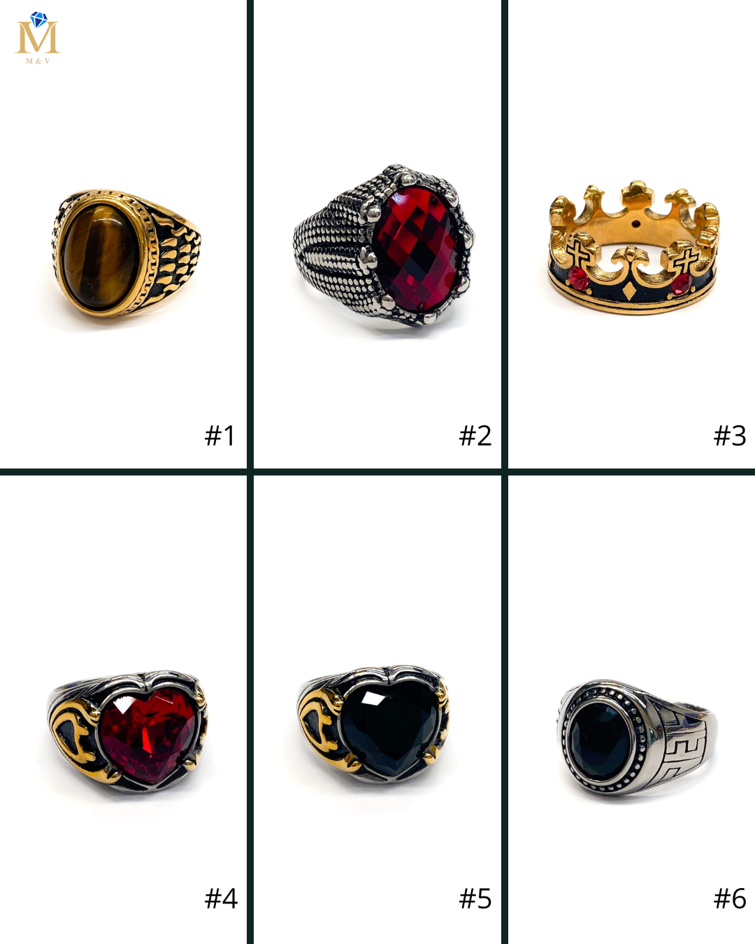 Anillo con Piedras Dorado y Plateado M4 Acero Inoxidable