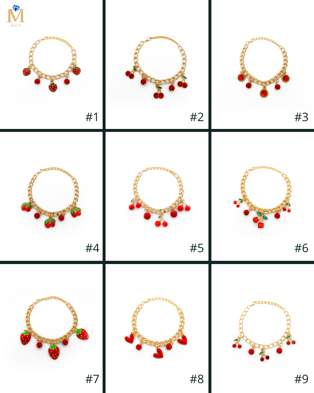 PULSERA DE CEREZA M5 ORO LAMINADO