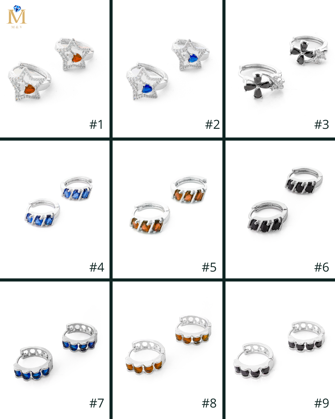 Aretes Plateados Huggies con Piedras Diferentes Colores M12 Oro Laminado