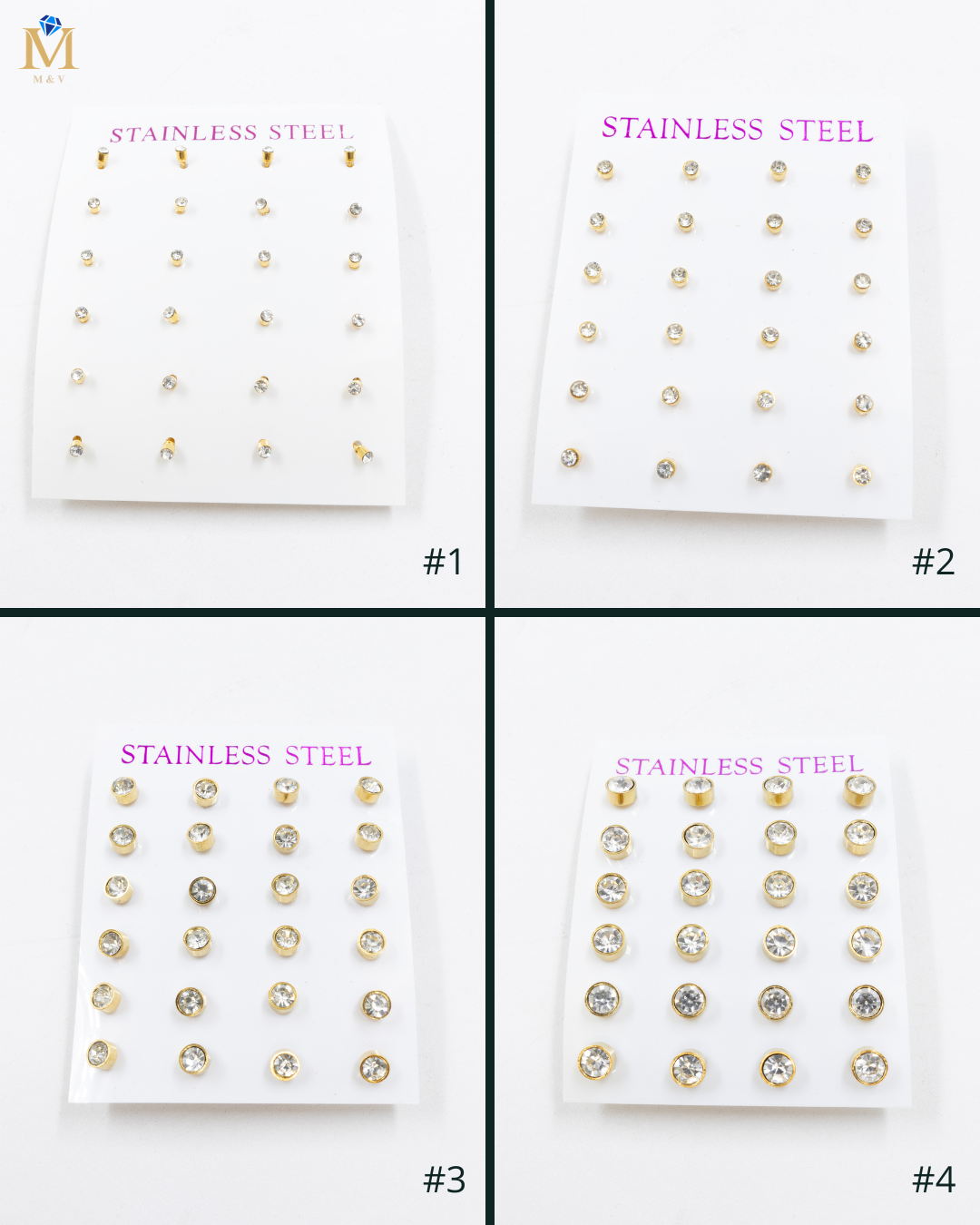 Paquete 12 pares de Aretes medida 2 mm M2 Acero Inoxidable 18/03/26