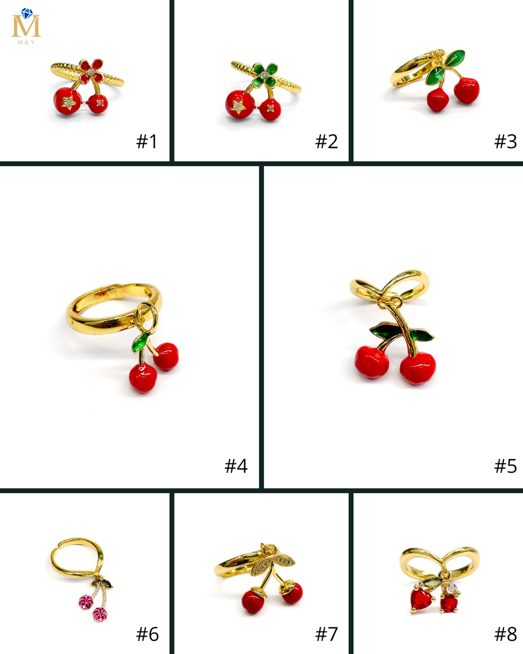 Anillo Cerezas Ajustable M1 Oro Laminado