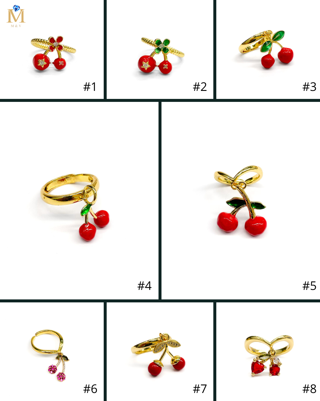 Anillo Cerezas Ajustable M1 Oro Laminado