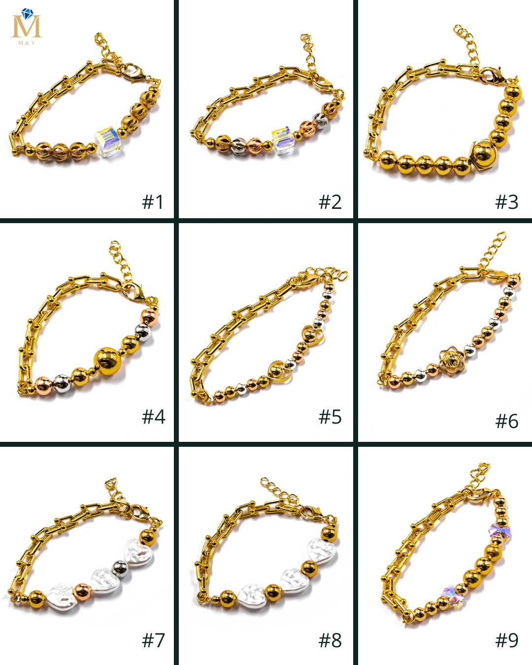 Pulsera Dorada con cuentas y dije - M3 Oro Laminado