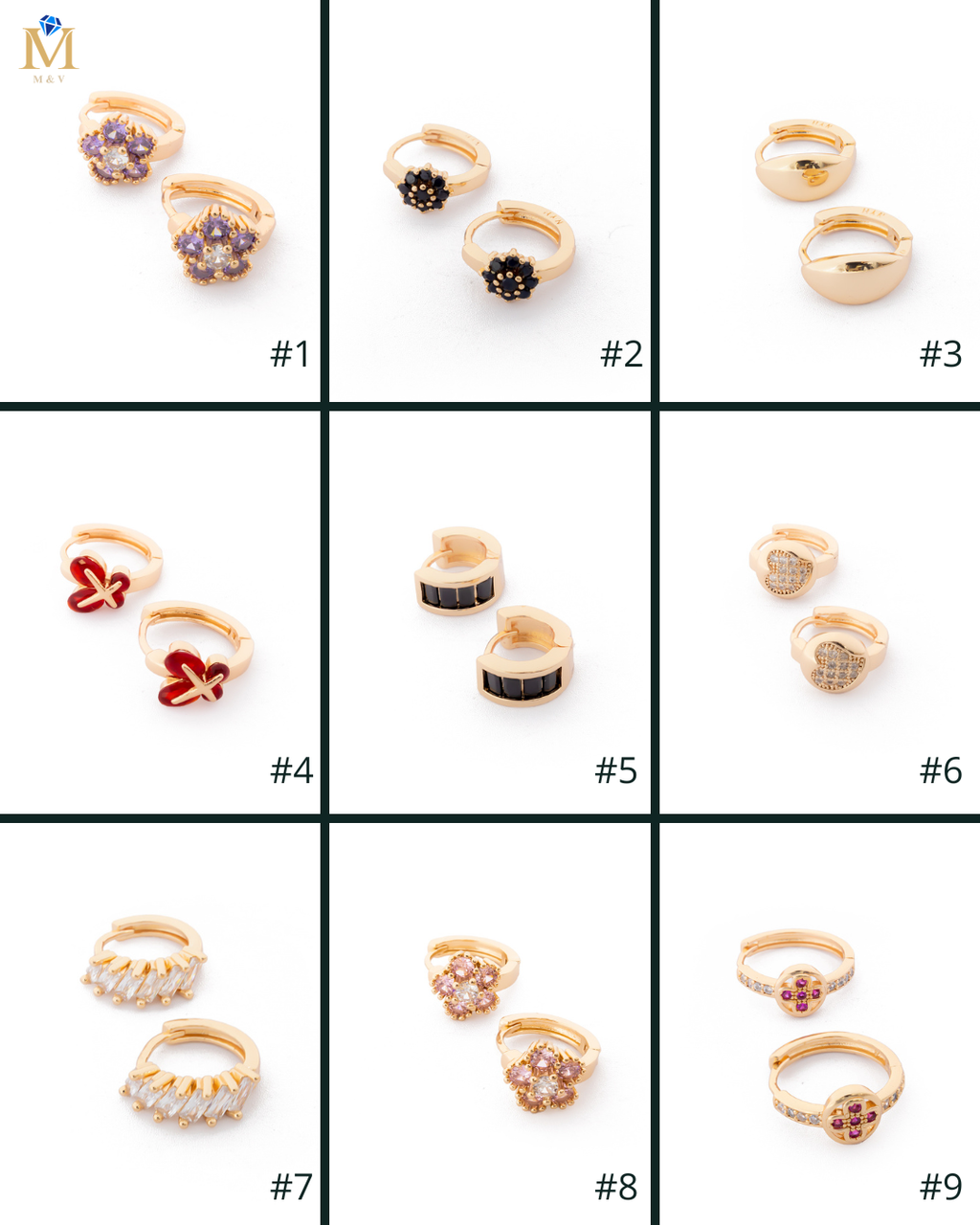 Aretes con piedras M8 Oro laminado