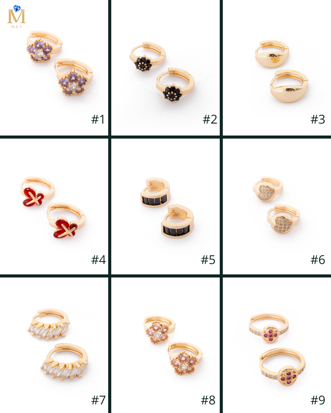 Aretes con piedras M8 Oro laminado