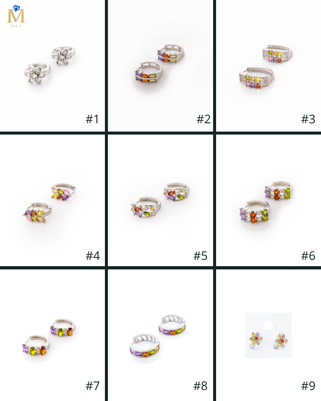 Aretes Plateados Huggies con Piedras De Color M4 Oro Laminado